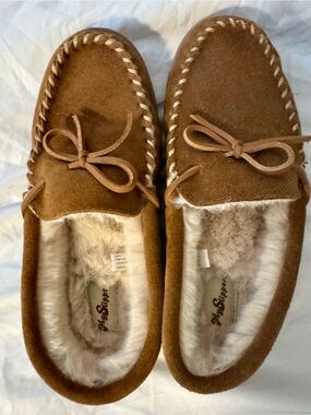 My Pillow Brown Suede Fleece-Lined Moccasin Slippers